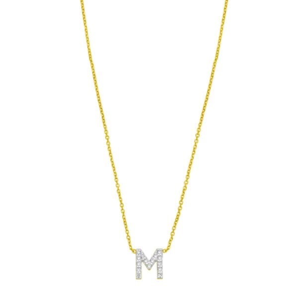 14K Yellow Gold Mini Diamond M Initial Pendant Necklace