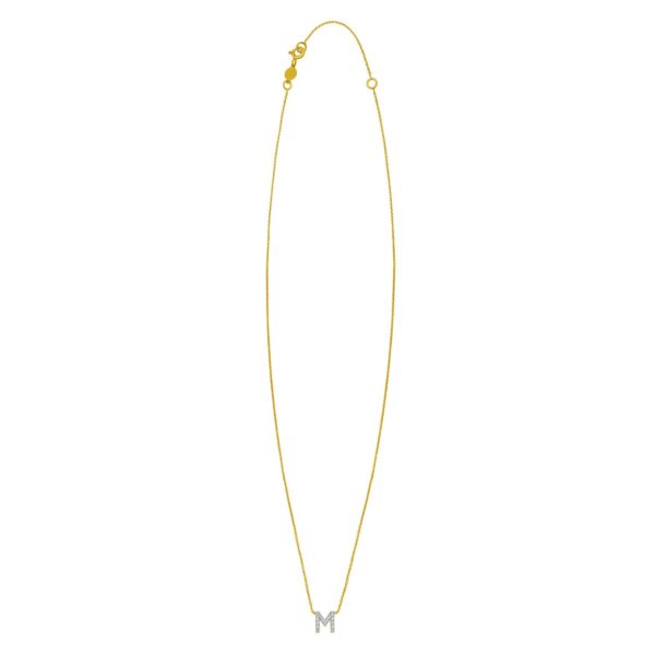 14K Yellow Gold Mini Diamond M Initial Pendant Necklace - alternate view 2