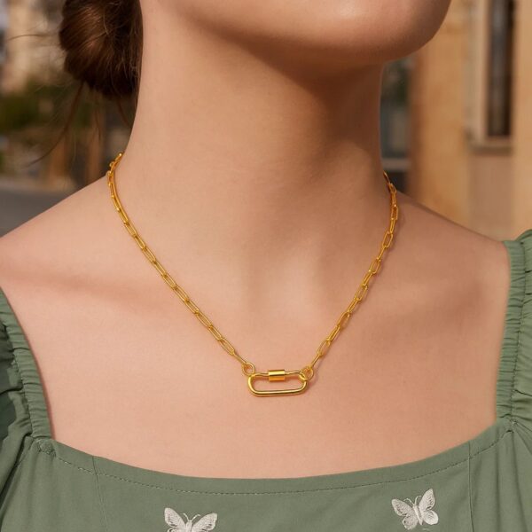 14k Yellow Gold Paperclip Chain Necklace with Oval Carabiner Clasp - alternate view 4