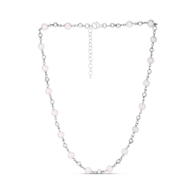 Sterling Silver Rhodium Plated Freshwater Pearl Bead Necklace - alternate view 2