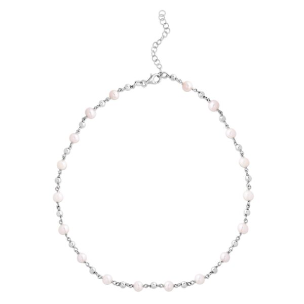 Sterling Silver Rhodium Plated Freshwater Pearl Bead Necklace - alternate view 3