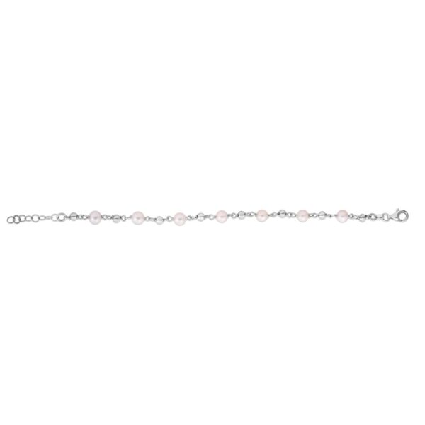 Sterling Silver Rhodium Plated Freshwater Pearl Bead Necklace - alternate view 4