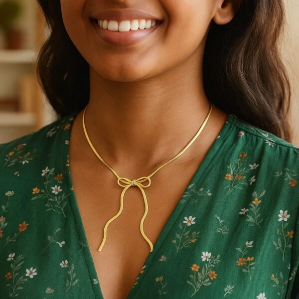 Sterling Silver Gold Plated Snake Bow Necklace - alternate view 4