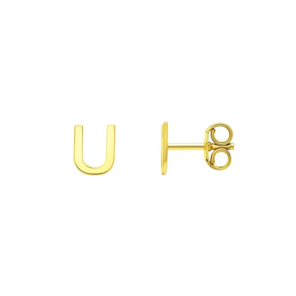 14K Yellow Gold Yours Truly Initial U Stud Earrings
