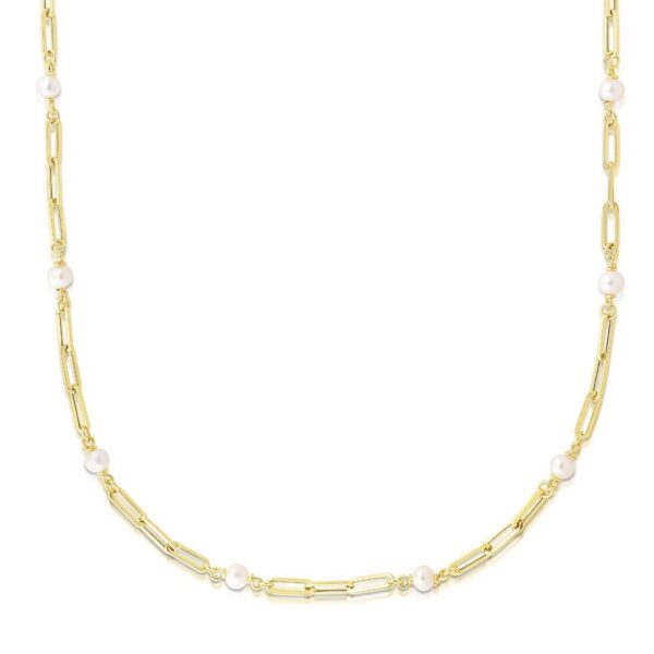 14k Yellow Gold Paperclip Chain and Pearl Necklace - alternate view 2