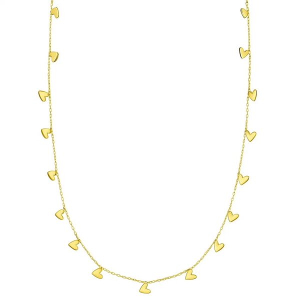 14K Yellow Gold Necklace with Dangling Hearts - alternate view 2