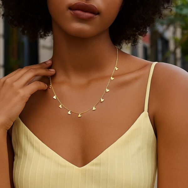 14K Yellow Gold Necklace with Dangling Hearts - alternate view 3