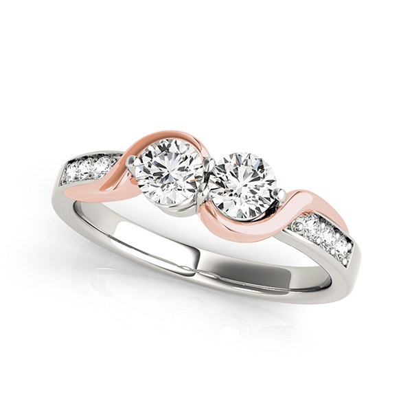 14k White And Rose Gold Round Two Diamond Curved Band Ring (5/8 cttw) - White &amp; Rose Gold