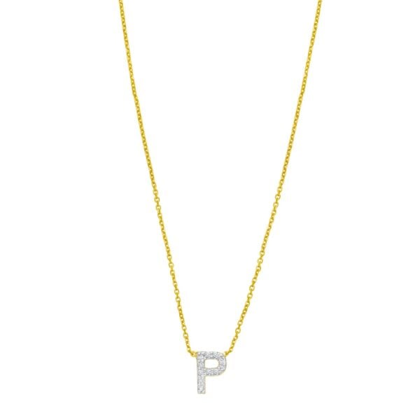 14K Yellow Gold Mini Diamond P Initial Pendant Necklace