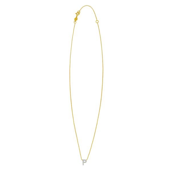 14K Yellow Gold Mini Diamond P Initial Pendant Necklace - alternate view 2