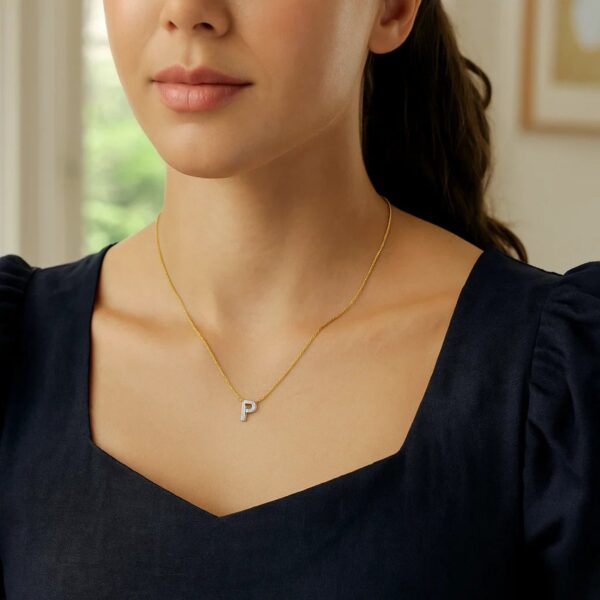 14K Yellow Gold Mini Diamond P Initial Pendant Necklace - alternate view 4