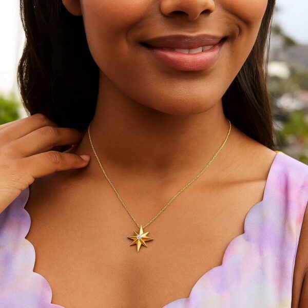 14k Yellow Gold High Polish North Star Necklace - alternate view 4