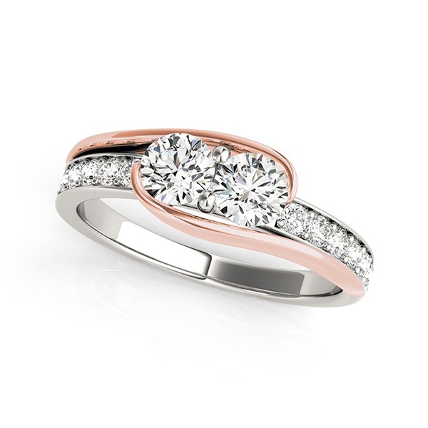 Two Stone Diamond Ring in 14k White And Rose Gold (3/4 cttw) - White &amp; Rose Gold