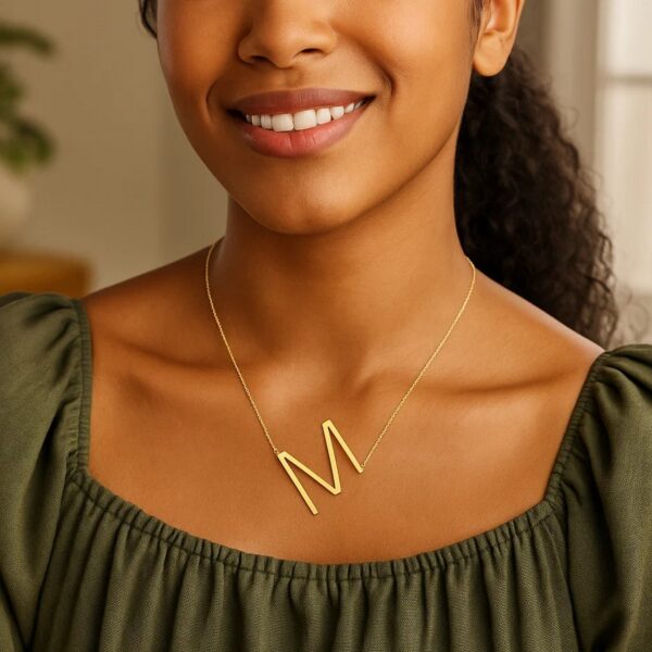14K Yellow Gold Yours Truly Large Initial M Necklace - alternate view 3