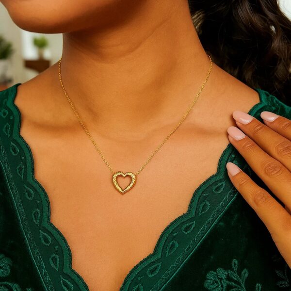 14K Yellow Gold Braided Open Heart Necklace - alternate view 4