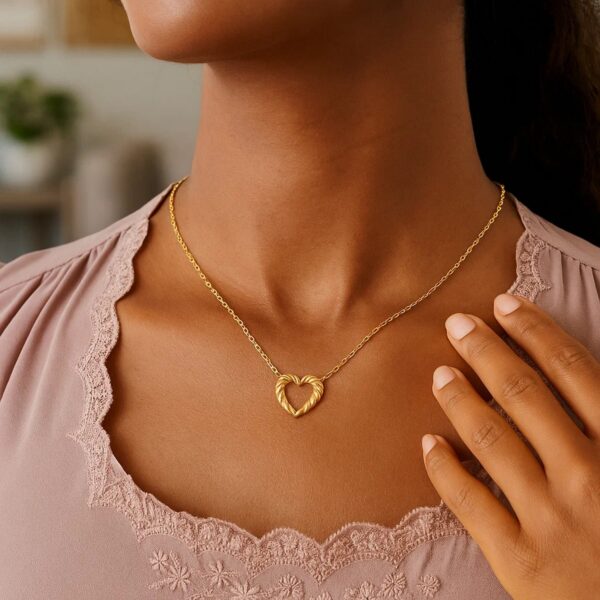 14K Yellow Gold Braided Open Heart Necklace - alternate view 5