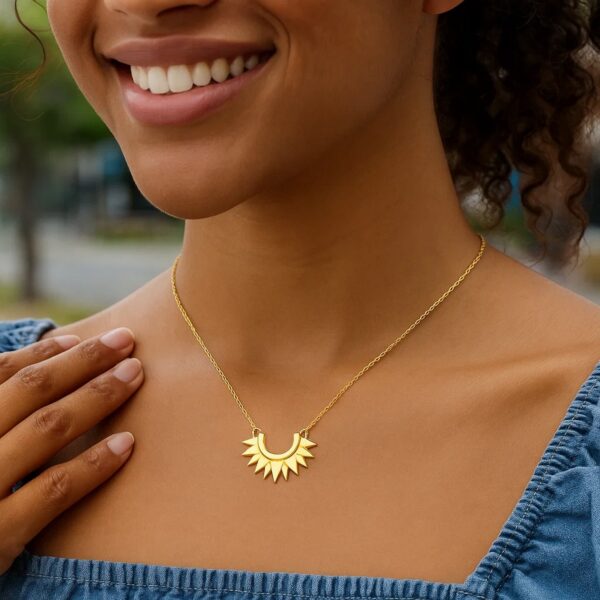 14k Yellow Gold Polished Sunburst Necklace - alternate view 4