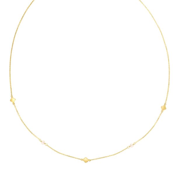14k Yellow Gold Pearl Clover Necklace - alternate view 2