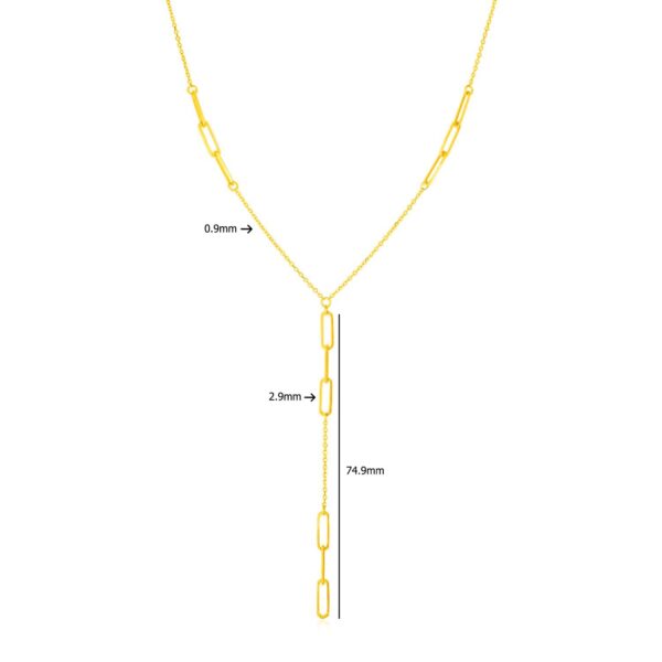 14K Yellow Gold Lariat Necklace with Paperclip Chain Stations - alternate view 2