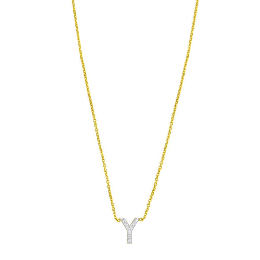 14K Yellow Gold Mini Diamond Y Initial Pendant Necklace