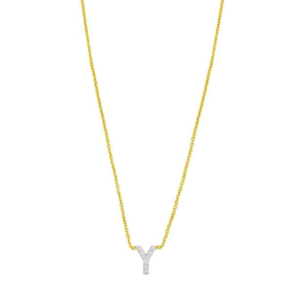 14K Yellow Gold Mini Diamond Y Initial Pendant Necklace