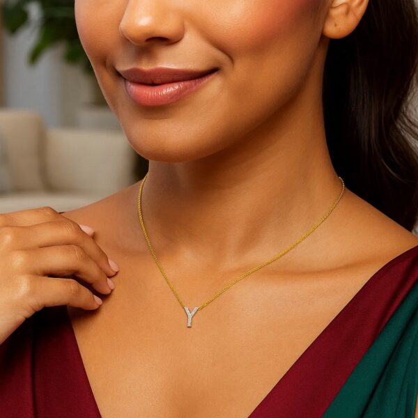 14K Yellow Gold Mini Diamond Y Initial Pendant Necklace - alternate view 4