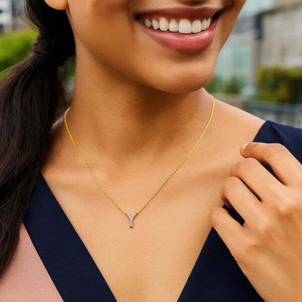 14K Yellow Gold Mini Diamond Y Initial Pendant Necklace - alternate view 5