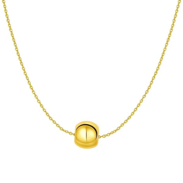 14k Yellow Gold Necklace with Shiny Barrel Bead Charm - alternate view 2