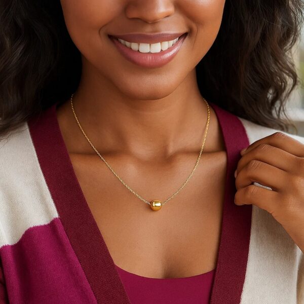 14k Yellow Gold Necklace with Shiny Barrel Bead Charm - alternate view 3
