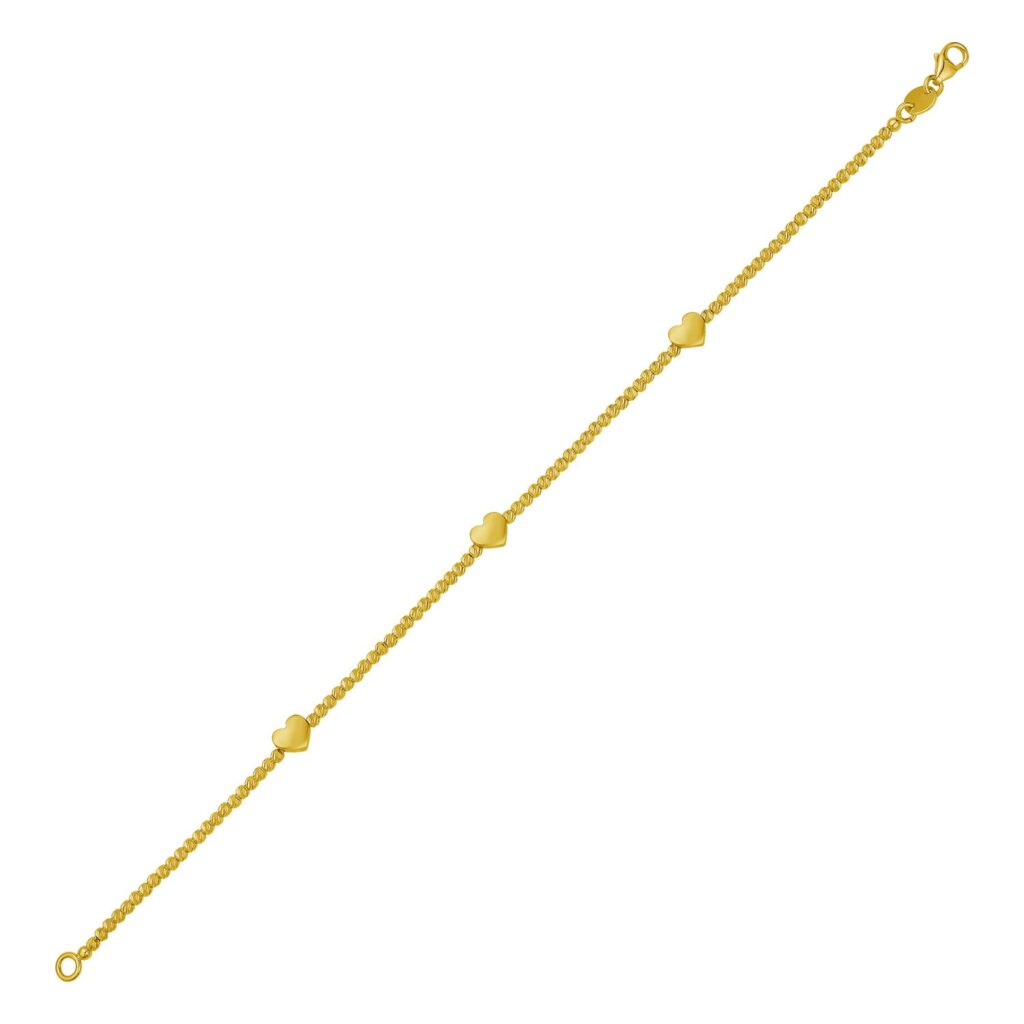 14K Yellow Gold Heart Station Bead Bracelet