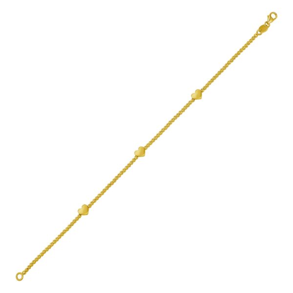 14K Yellow Gold Heart Station Bead Bracelet