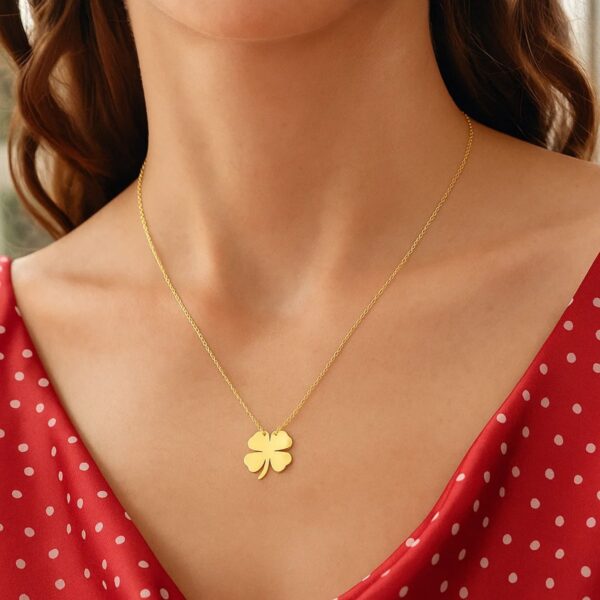 14K Yellow Gold Four Leaf Clover Necklace - alternate view 4