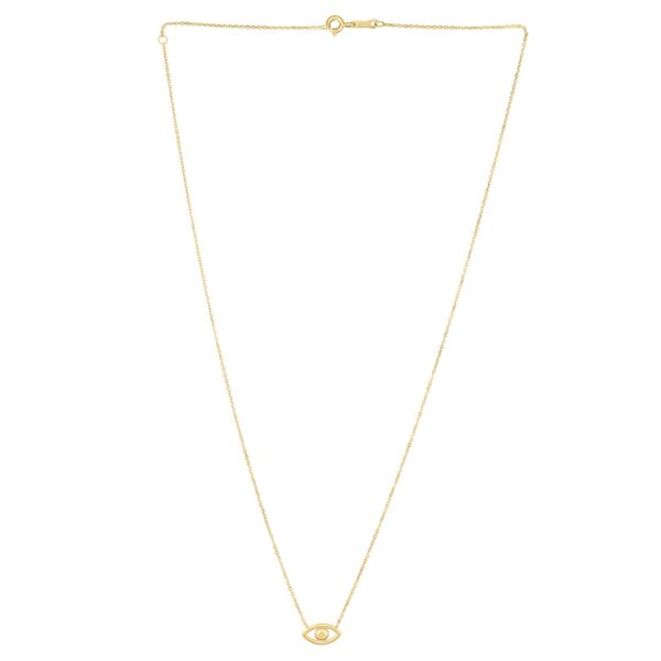 14k Yellow Gold Pearl Evil Eye Necklace - alternate view 2