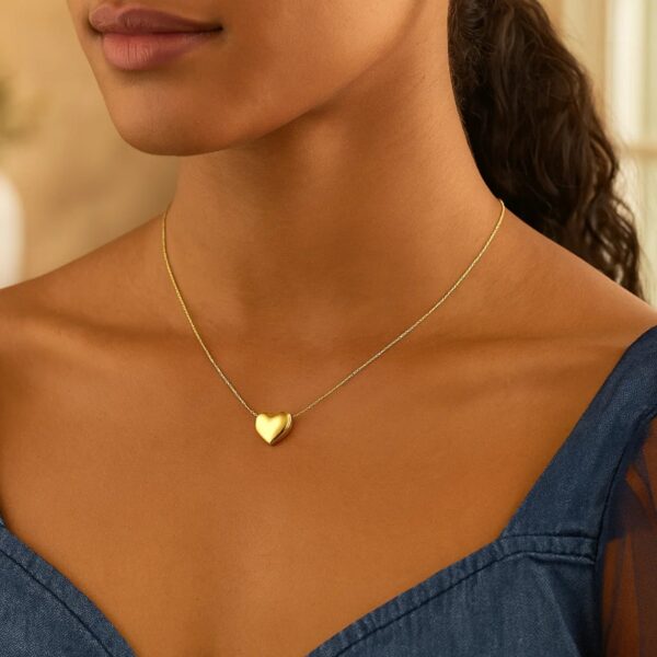 14k Yellow Gold Chain Necklace with Sliding Puffed Heart Charm - alternate view 4