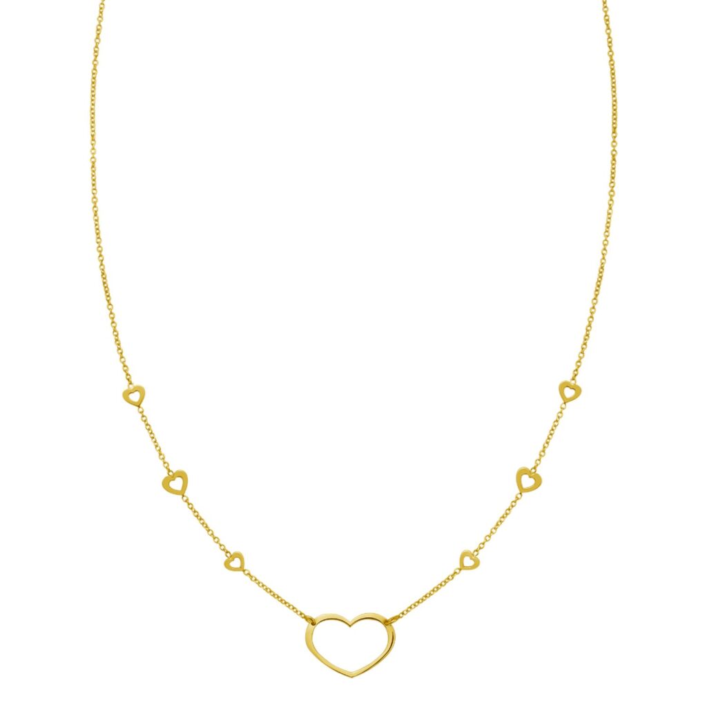 14K Yellow Gold Open Heart Station Necklace