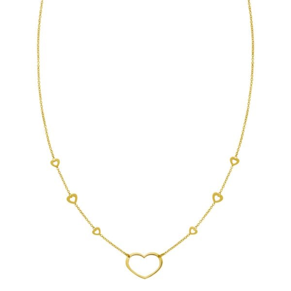 14K Yellow Gold Open Heart Station Necklace