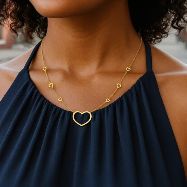 14K Yellow Gold Open Heart Station Necklace - alternate view 5