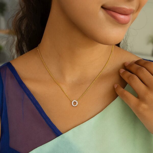 14K Yellow Gold Mini Diamond O Initial Pendant Necklace - alternate view 4