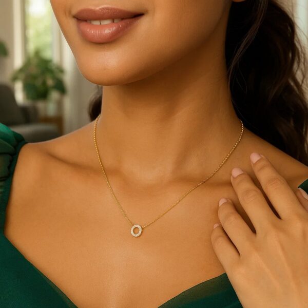 14K Yellow Gold Mini Diamond O Initial Pendant Necklace - alternate view 5