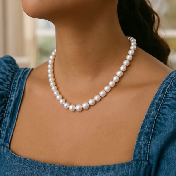Pearl Necklace with Ball Clasp in 14K Yellow Gold - alternate view 3