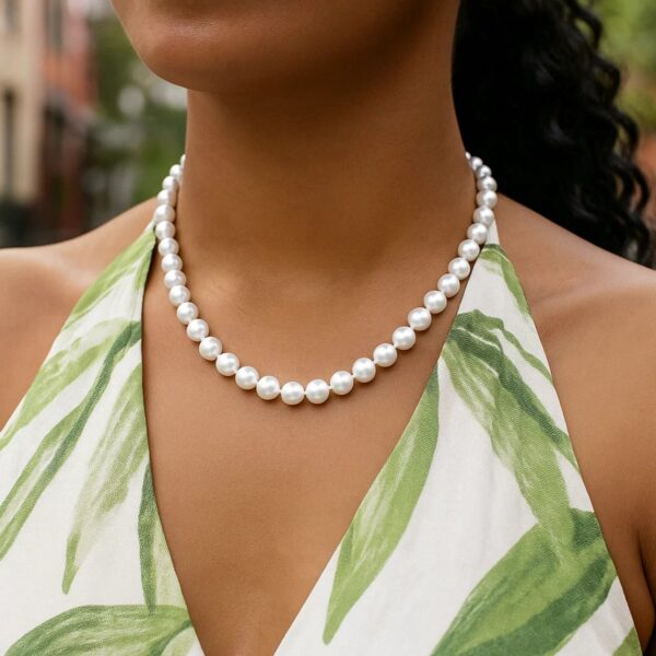 Pearl Necklace with Ball Clasp in 14K Yellow Gold - alternate view 4