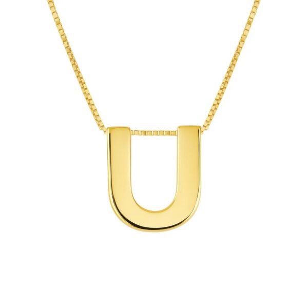 14K Yellow Gold Yours Truly Block Letter Initial U Necklace - alternate view 2
