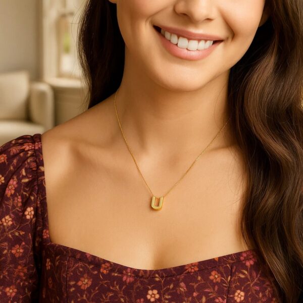 14K Yellow Gold Yours Truly Block Letter Initial U Necklace - alternate view 3