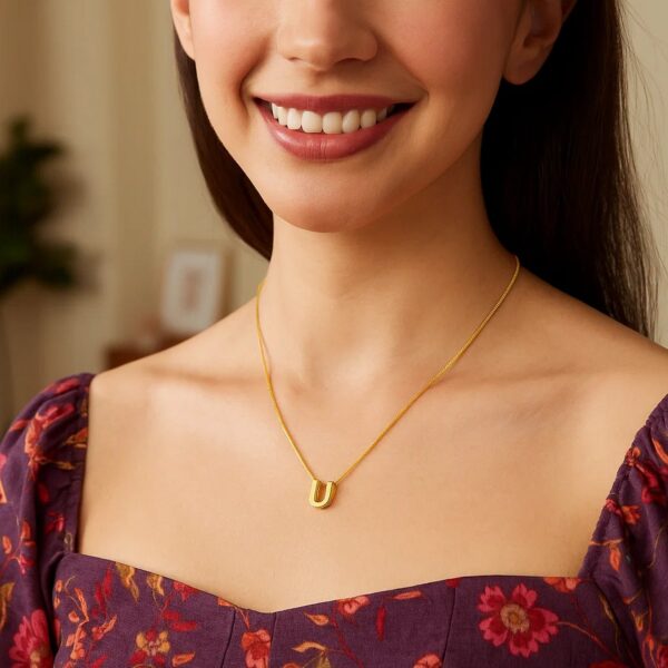 14K Yellow Gold Yours Truly Block Letter Initial U Necklace - alternate view 4