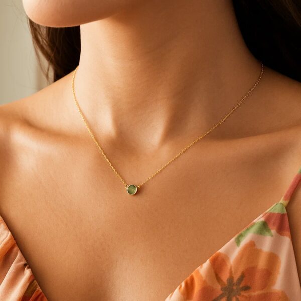 14k Yellow Gold 17 inch Necklace with Round Peridot - alternate view 3
