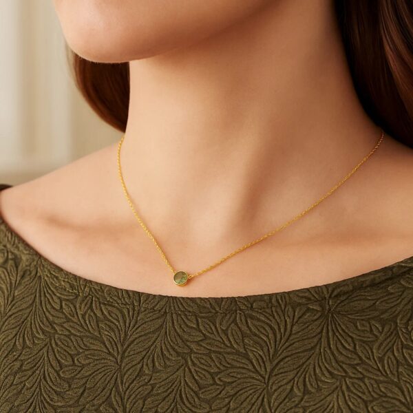 14k Yellow Gold 17 inch Necklace with Round Peridot - alternate view 4