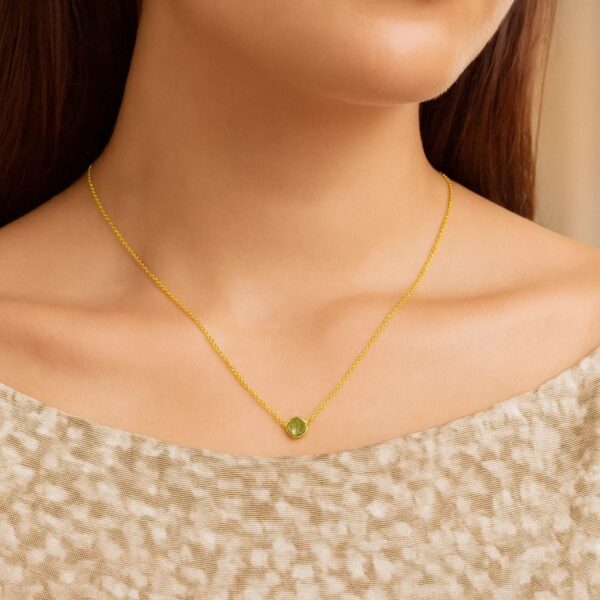 14k Yellow Gold 17 inch Necklace with Round Peridot - alternate view 5