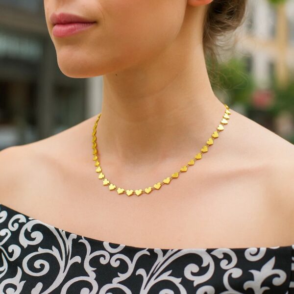 14k Yellow Gold Mirrored Heart Chain Necklace - alternate view 3