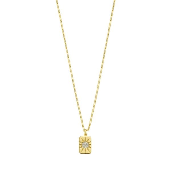 Sterling Silver Gold Plated Cubic Zirconia Starburst Locket Necklace
