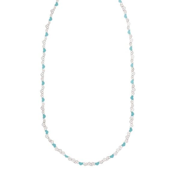 Sterling Silver Rhodium Plated Blue Enamel Hearts Necklace